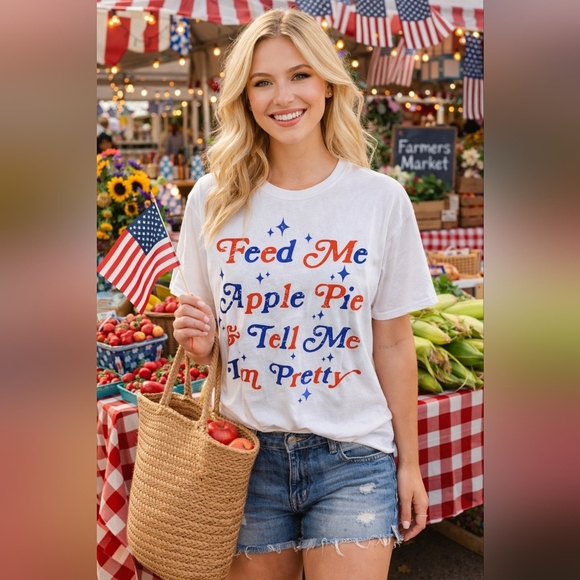 Sweet Claire Tops - NWOT Sweet Claire Oversized White Tee with Red and Blue Text Size S/M